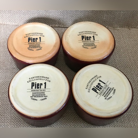 Pier 1 Shanghai Red Beige Teapot Tea Mug Set Goth Core Rustic Japanese Inspired - Picture 3 of 9